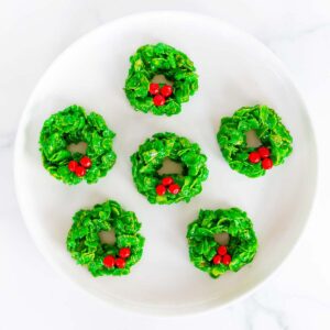 wreath cookies on white plate