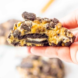 giant cookies and cream cookie with oreo in the middle