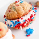 oatmeal cookie sandwich with red white and blue sprinkles