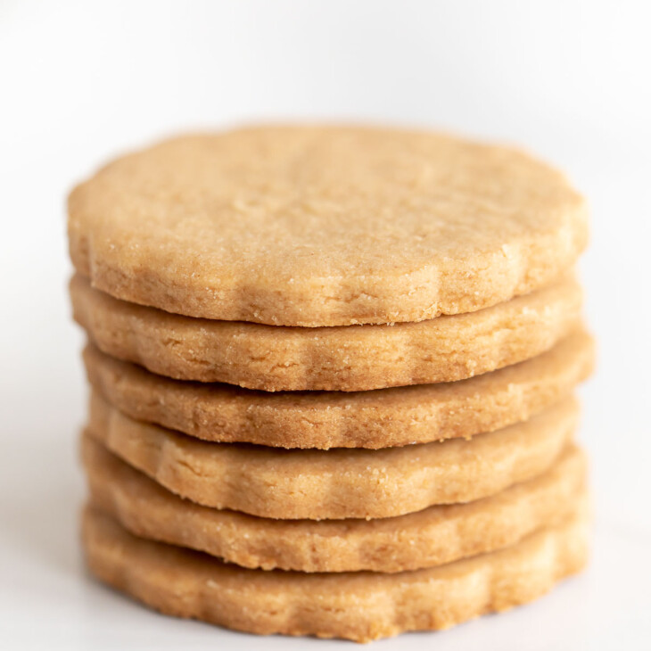 six peanut butter shortbread cookies in a stack