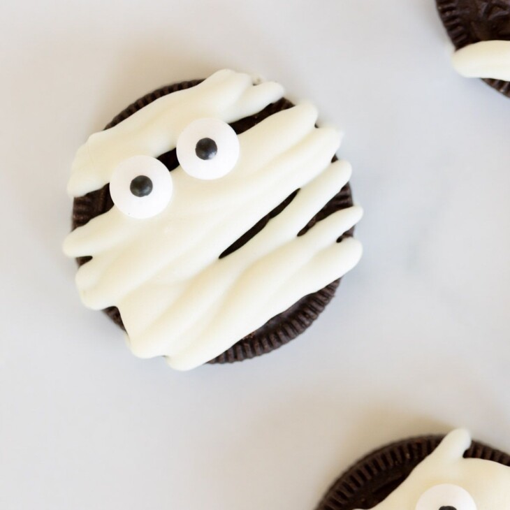 Halloween Oreos decorated as a mummy cookie