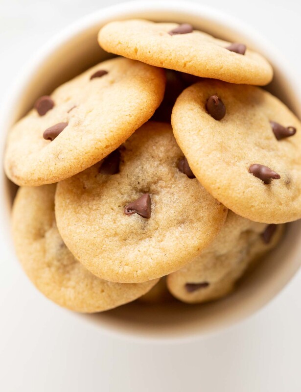 bowl of mini chocolate chip cookies