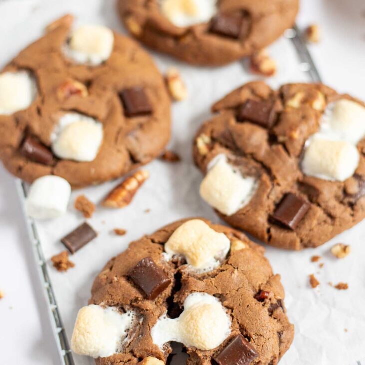 Mississippi mud cookies on parchment-lined cooling rack