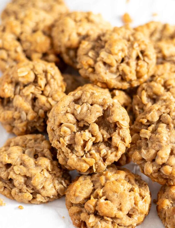 Stack of oatmeal cookies without butter on wire rack