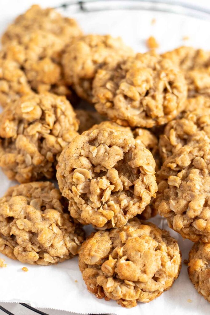 Stack of oatmeal cookies without butter on wire rack