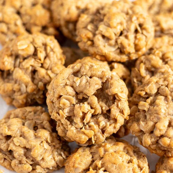 Stack of oatmeal cookies without butter on wire rack