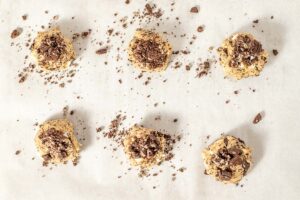 Overhead view of Oreo chip cookies before baking